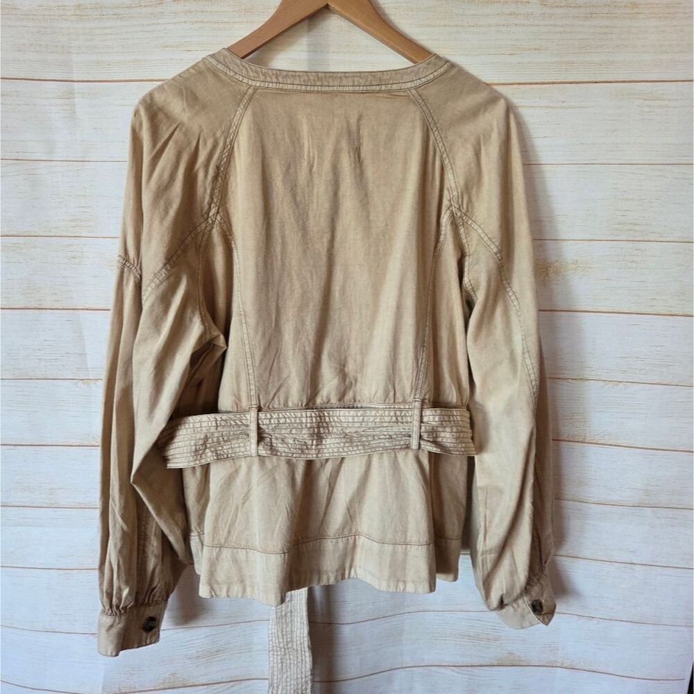 By Anthropologie Belted Round Neck Utility Jacket Tan Brown Size XL Sand Sable - Picture 9 of 15